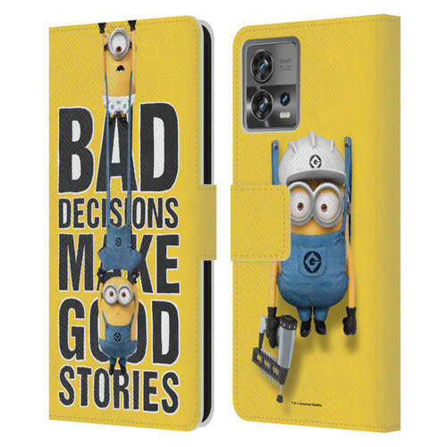 Despicable Me Funny Minions Bad Decisions Leather Book Wallet Case Cover For Motorola Moto Edge 30 Fusion