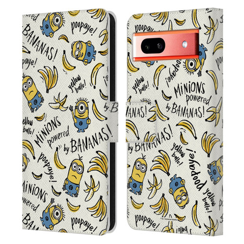 Despicable Me Minion Graphics Banana Doodle Pattern Leather Book Wallet Case Cover For Google Pixel 7a