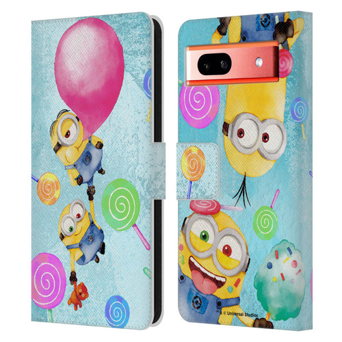 Despicable Me Watercolour Minions Bob And Stuart Bubble Leather Book Wallet Case Cover For Google Pixel 7a