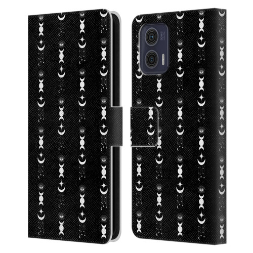 Haroulita Celestial Black And White Moon Leather Book Wallet Case Cover For Motorola Moto G73 5G