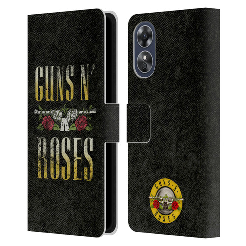 Guns N' Roses Key Art Text Logo Pistol Leather Book Wallet Case Cover For OPPO A17