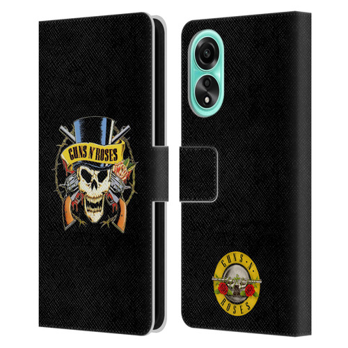 Guns N' Roses Key Art Top Hat Skull Leather Book Wallet Case Cover For OPPO A78 4G