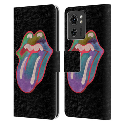 The Rolling Stones Graphics Watercolour Tongue Leather Book Wallet Case Cover For Motorola Moto Edge 40