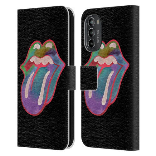 The Rolling Stones Graphics Watercolour Tongue Leather Book Wallet Case Cover For Motorola Moto G82 5G
