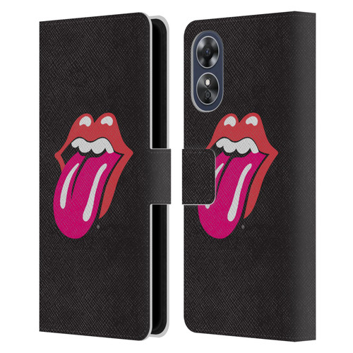 The Rolling Stones Graphics Pink Tongue Leather Book Wallet Case Cover For OPPO A17