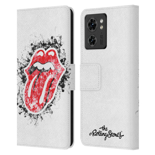The Rolling Stones Licks Collection Distressed Look Tongue Leather Book Wallet Case Cover For Motorola Moto Edge 40