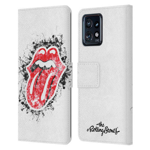 The Rolling Stones Licks Collection Distressed Look Tongue Leather Book Wallet Case Cover For Motorola Moto Edge 40 Pro