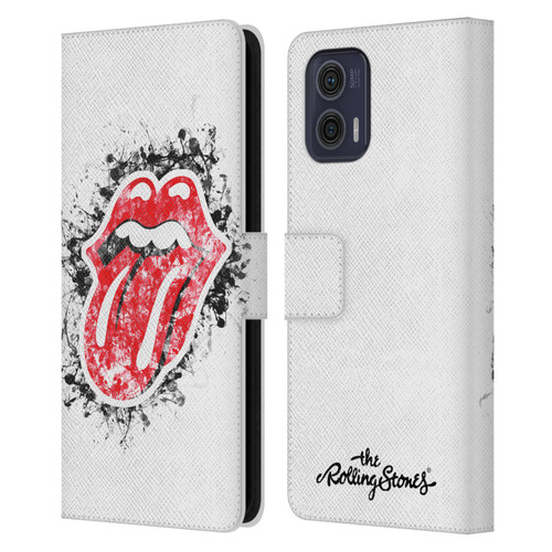 The Rolling Stones Licks Collection Distressed Look Tongue Leather Book Wallet Case Cover For Motorola Moto G73 5G