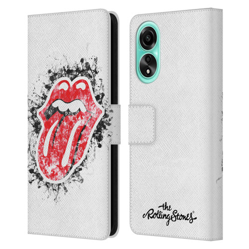 The Rolling Stones Licks Collection Distressed Look Tongue Leather Book Wallet Case Cover For OPPO A78 5G