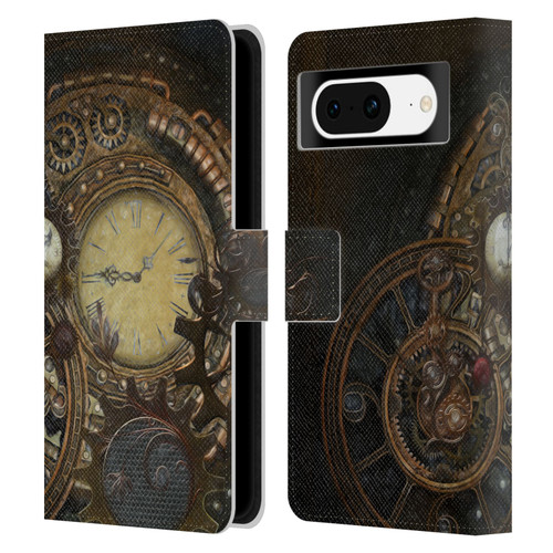 Simone Gatterwe Steampunk Clocks Leather Book Wallet Case Cover For Google Pixel 8