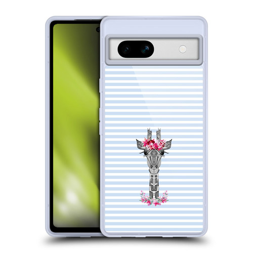 Monika Strigel Flower Giraffe And Stripes Blue Soft Gel Case for Google Pixel 7a