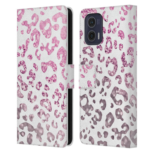 Monika Strigel Animal Print Glitter Pink Leather Book Wallet Case Cover For Motorola Moto G73 5G