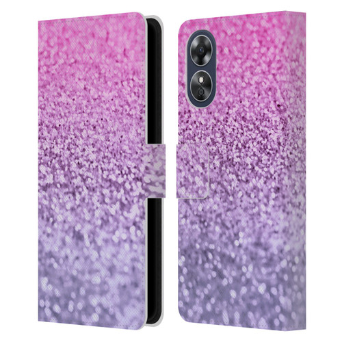 Monika Strigel Glitter Collection Lavender Pink Leather Book Wallet Case Cover For OPPO A17