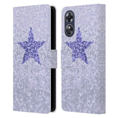 Monika Strigel Glitter Star Pastel Lilac Leather Book Wallet Case Cover For OPPO A17