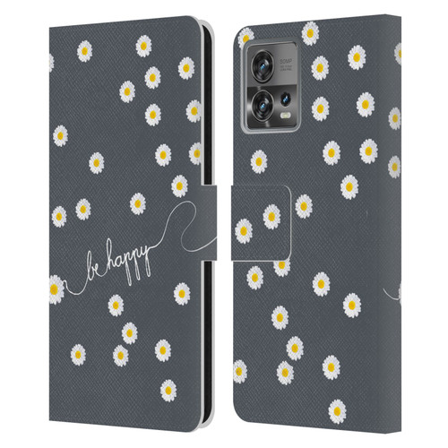 Monika Strigel Happy Daisy Grey Leather Book Wallet Case Cover For Motorola Moto Edge 30 Fusion