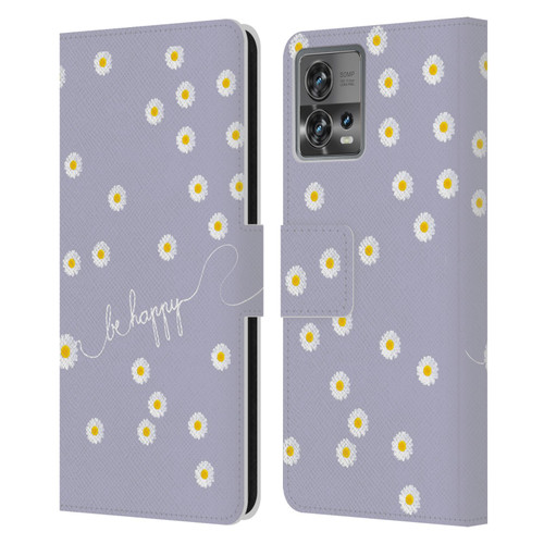 Monika Strigel Happy Daisy Lavender Leather Book Wallet Case Cover For Motorola Moto Edge 30 Fusion