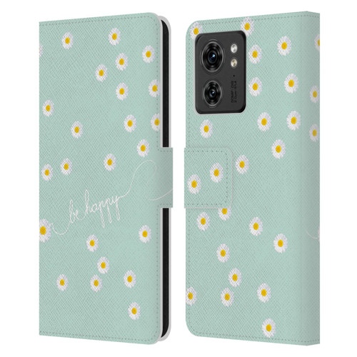 Monika Strigel Happy Daisy Mint Leather Book Wallet Case Cover For Motorola Moto Edge 40