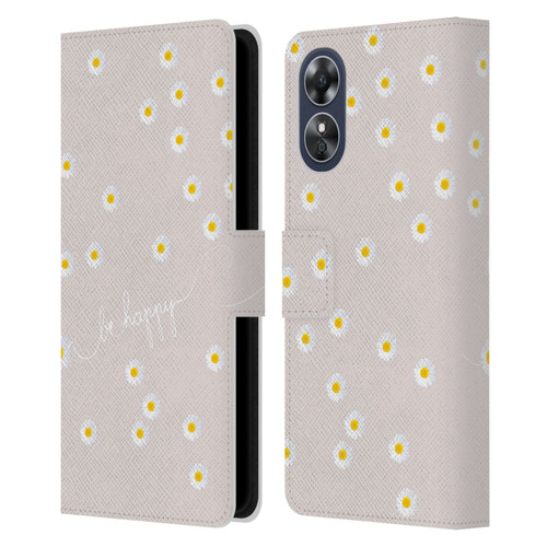 Monika Strigel Happy Daisy Nude Leather Book Wallet Case Cover For OPPO A17