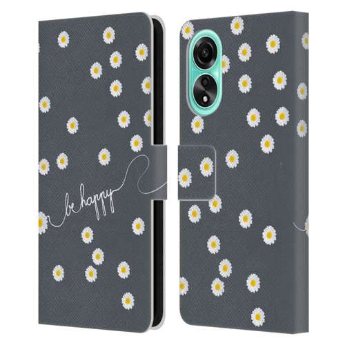 Monika Strigel Happy Daisy Grey Leather Book Wallet Case Cover For OPPO A78 4G
