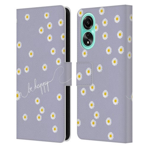 Monika Strigel Happy Daisy Lavender Leather Book Wallet Case Cover For OPPO A78 4G