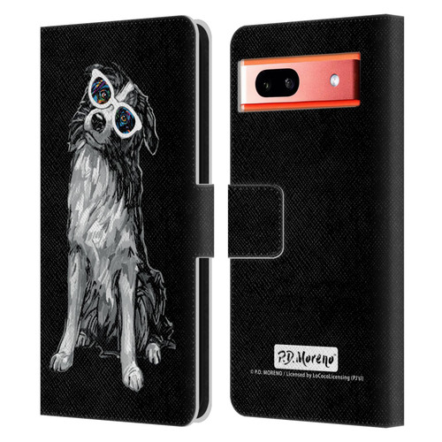 P.D. Moreno Black And White Dogs Border Collie Leather Book Wallet Case Cover For Google Pixel 7a