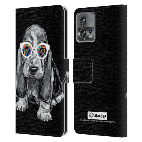 P.D. Moreno Black And White Dogs Basset Hound Leather Book Wallet Case Cover For Motorola Moto Edge 30 Fusion