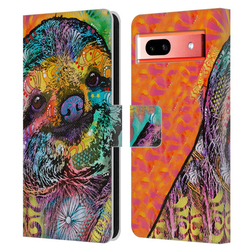 Dean Russo Wildlife 3 Sloth Leather Book Wallet Case Cover For Google Pixel 7a