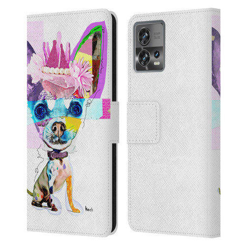 Michel Keck Animal Collage Chihuahua Leather Book Wallet Case Cover For Motorola Moto Edge 30 Fusion