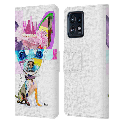 Michel Keck Animal Collage Chihuahua Leather Book Wallet Case Cover For Motorola Moto Edge 40 Pro