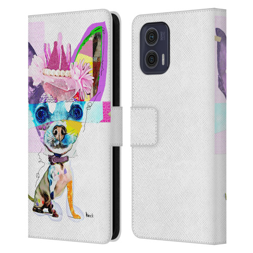 Michel Keck Animal Collage Chihuahua Leather Book Wallet Case Cover For Motorola Moto G73 5G