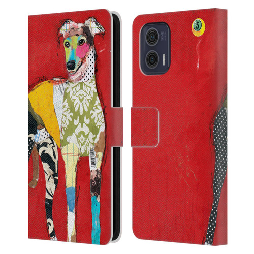 Michel Keck Dogs 2 Greyhound Leather Book Wallet Case Cover For Motorola Moto G73 5G