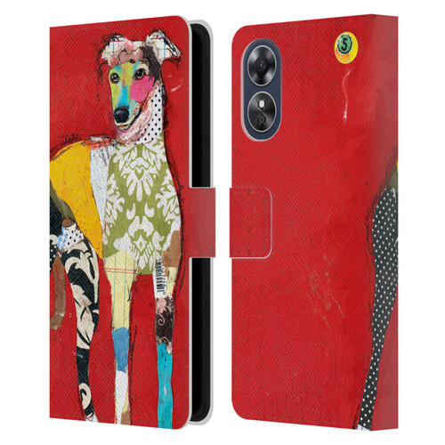 Michel Keck Dogs 2 Greyhound Leather Book Wallet Case Cover For OPPO A17