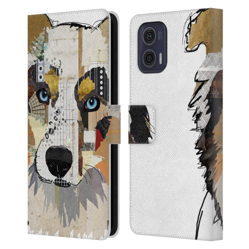 Michel Keck Dogs 3 Australian Shepherd Leather Book Wallet Case Cover For Motorola Moto G73 5G