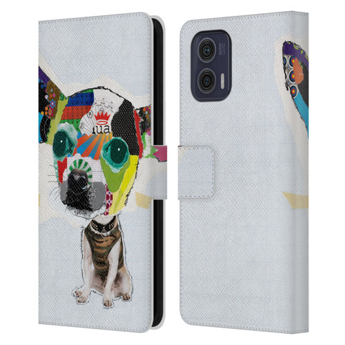 Michel Keck Dogs 3 Chihuahua 2 Leather Book Wallet Case Cover For Motorola Moto G73 5G