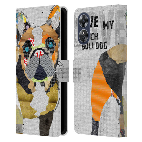 Michel Keck Dogs 4 French Bulldog Leather Book Wallet Case Cover For OPPO A17