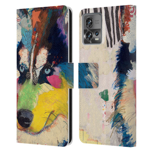 Michel Keck Dogs Husky Leather Book Wallet Case Cover For Motorola Moto Edge 30 Fusion