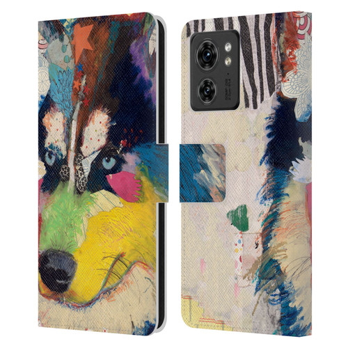Michel Keck Dogs Husky Leather Book Wallet Case Cover For Motorola Moto Edge 40