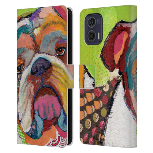 Michel Keck Dogs Bulldog Leather Book Wallet Case Cover For Motorola Moto G73 5G