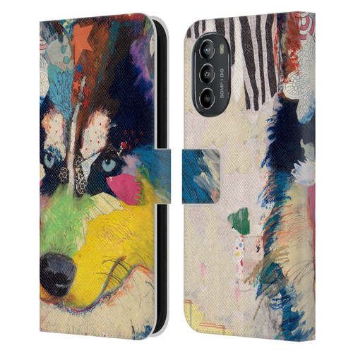Michel Keck Dogs Husky Leather Book Wallet Case Cover For Motorola Moto G82 5G