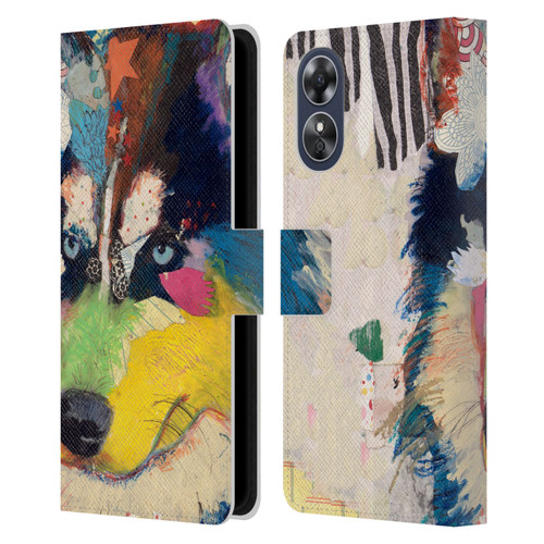 Michel Keck Dogs Husky Leather Book Wallet Case Cover For OPPO A17