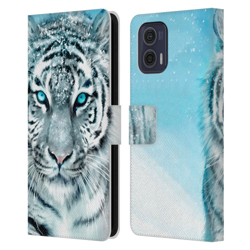 Aimee Stewart Animals White Tiger Leather Book Wallet Case Cover For Motorola Moto G73 5G