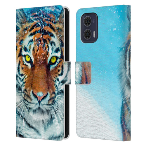 Aimee Stewart Animals Yellow Tiger Leather Book Wallet Case Cover For Motorola Moto G73 5G
