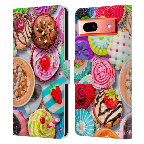 Aimee Stewart Colourful Sweets Cupcakes And Cocoa Leather Book Wallet Case Cover For Google Pixel 7a