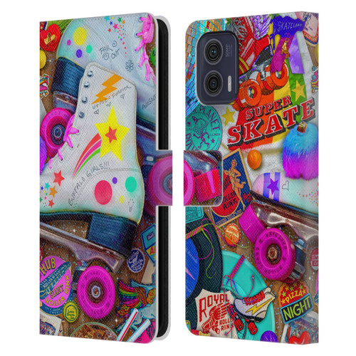 Aimee Stewart Colourful Sweets Skate Night Leather Book Wallet Case Cover For Motorola Moto G73 5G