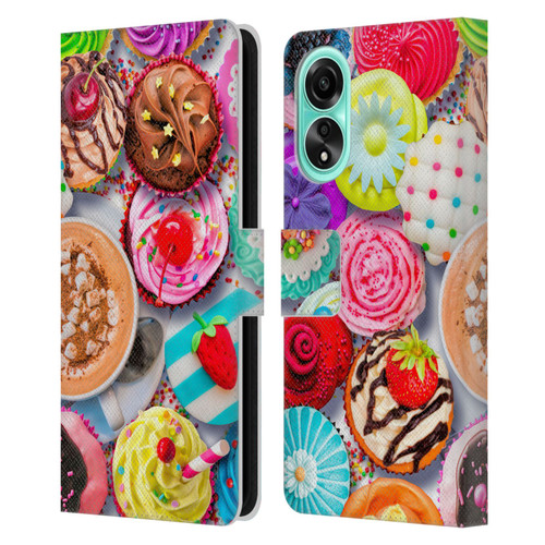 Aimee Stewart Colourful Sweets Cupcakes And Cocoa Leather Book Wallet Case Cover For OPPO A78 4G
