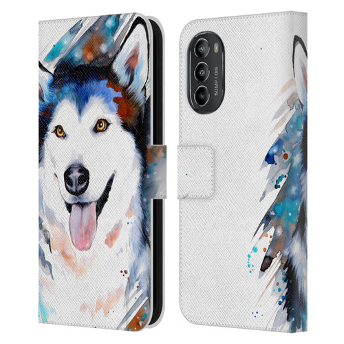 Pixie Cold Animals Husky Leather Book Wallet Case Cover For Motorola Moto G82 5G