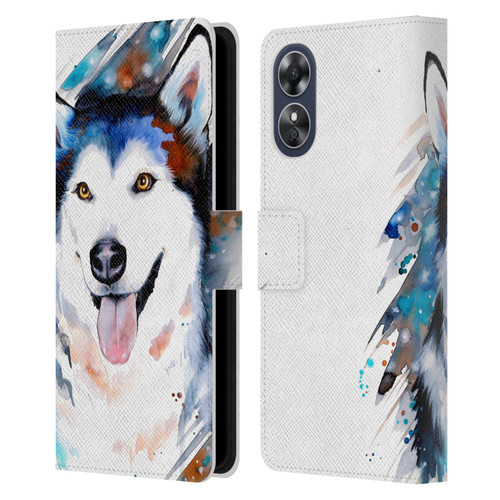 Pixie Cold Animals Husky Leather Book Wallet Case Cover For OPPO A17