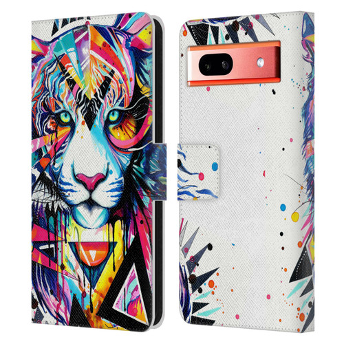 Pixie Cold Cats Shattered Tiger Leather Book Wallet Case Cover For Google Pixel 7a