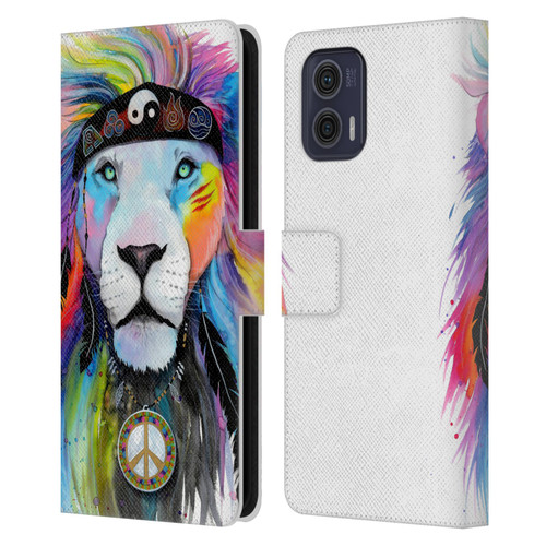 Pixie Cold Cats Hippy Lion Leather Book Wallet Case Cover For Motorola Moto G73 5G