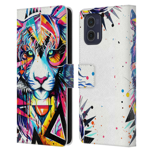 Pixie Cold Cats Shattered Tiger Leather Book Wallet Case Cover For Motorola Moto G73 5G